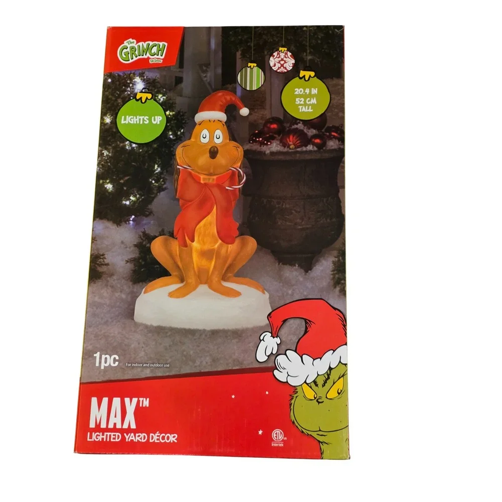Max in Santa Hat 20.4in Dog Blow Mold Grinch Stole Christmas Outdoor Yard Light